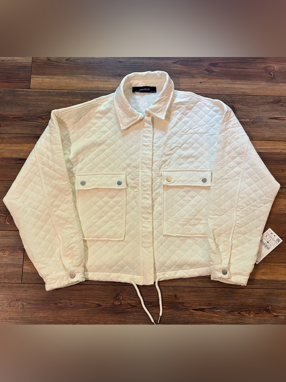 ZARA Basic White Quilted Utility Jacket Shacket Size L NWT